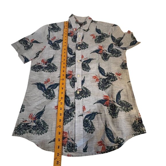 Chaps Men’s Medium Short Sleeve Linen Cotton Hawaiian Shirt With Tropical Print - Picture 7 of 9
